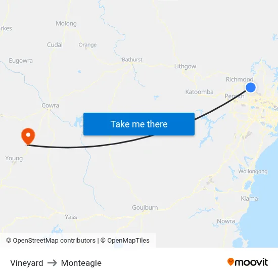 Vineyard to Monteagle map