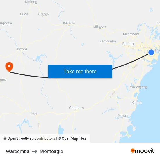 Wareemba to Monteagle map