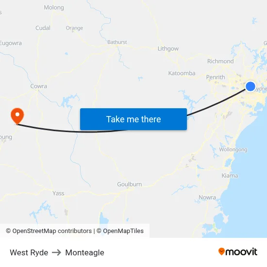 West Ryde to Monteagle map