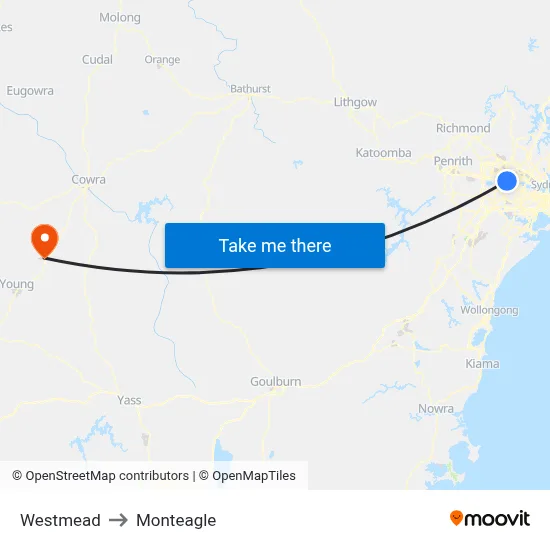 Westmead to Monteagle map