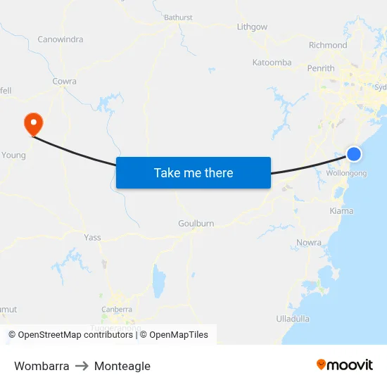 Wombarra to Monteagle map