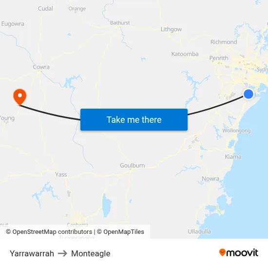 Yarrawarrah to Monteagle map