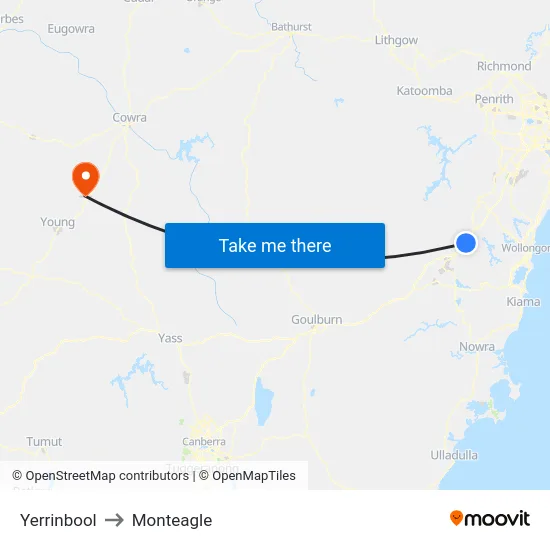 Yerrinbool to Monteagle map