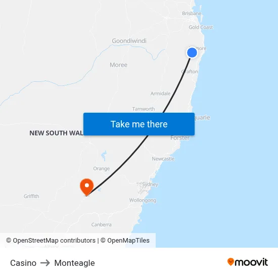 Casino to Monteagle map