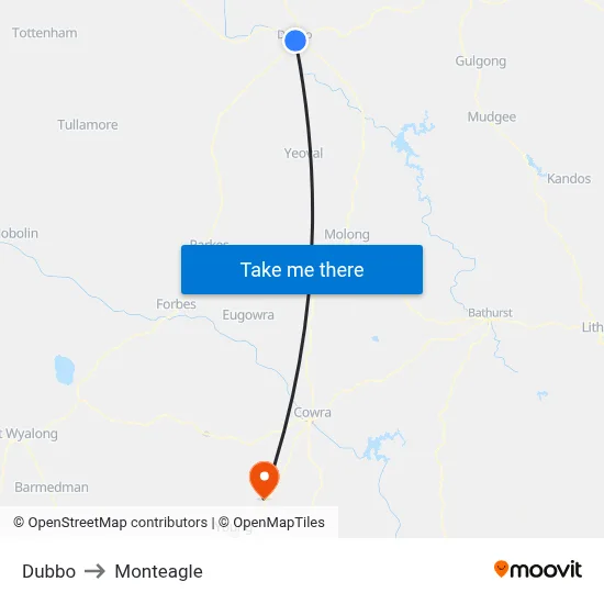 Dubbo to Monteagle map