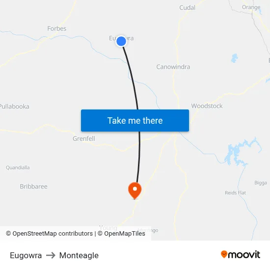 Eugowra to Monteagle map