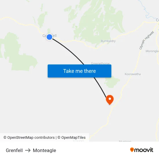 Grenfell to Monteagle map