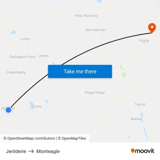 Jerilderie to Monteagle map