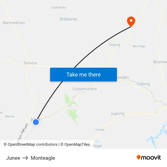 Junee to Monteagle map