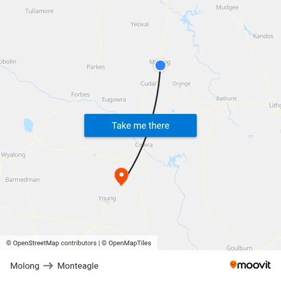 Molong to Monteagle map