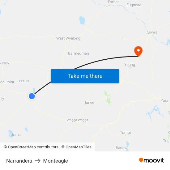 Narrandera to Monteagle map