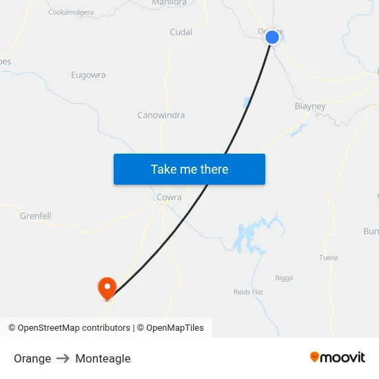 Orange to Monteagle map