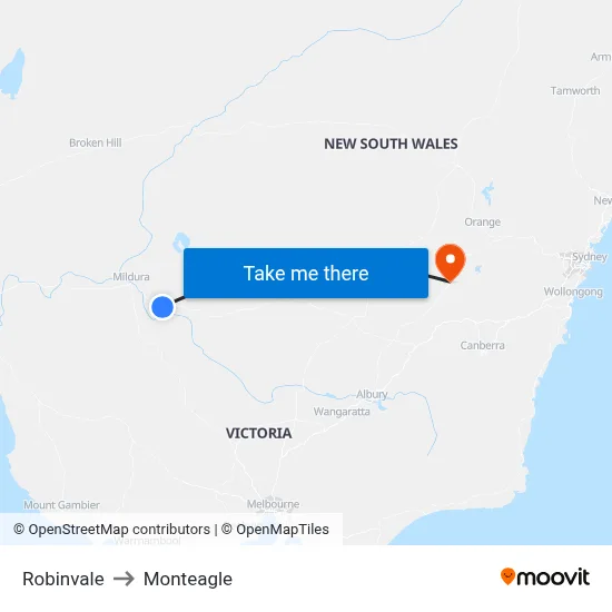 Robinvale to Monteagle map