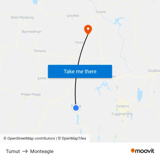 Tumut to Monteagle map