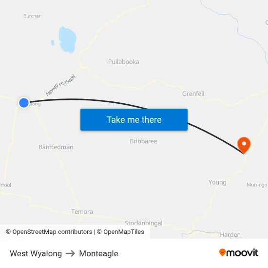West Wyalong to Monteagle map