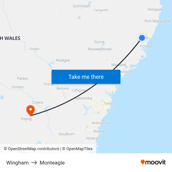 Wingham to Monteagle map