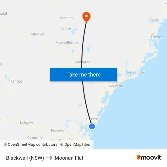 Blackwall (NSW) to Moonan Flat map