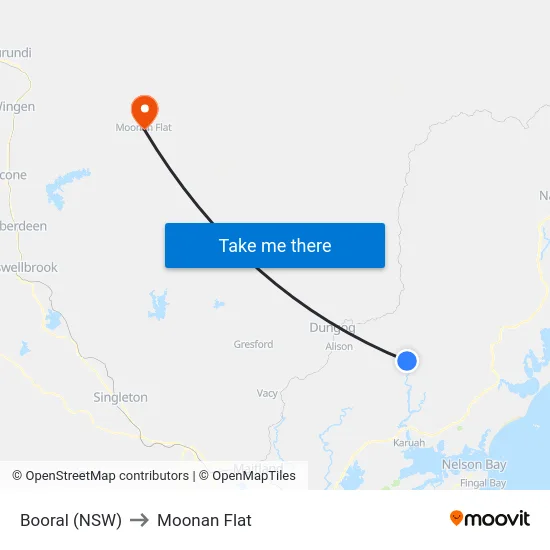 Booral (NSW) to Moonan Flat map