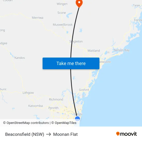 Beaconsfield (NSW) to Moonan Flat map
