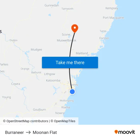 Burraneer to Moonan Flat map