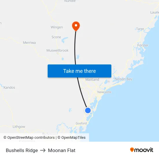 Bushells Ridge to Moonan Flat map