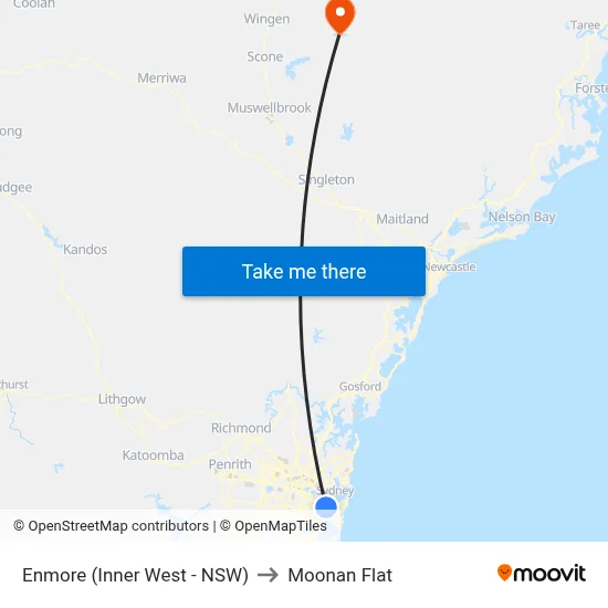 Enmore (Inner West - NSW) to Moonan Flat map