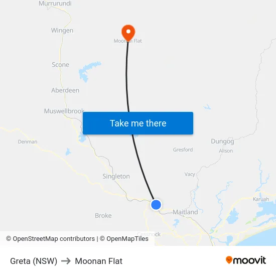 Greta (NSW) to Moonan Flat map