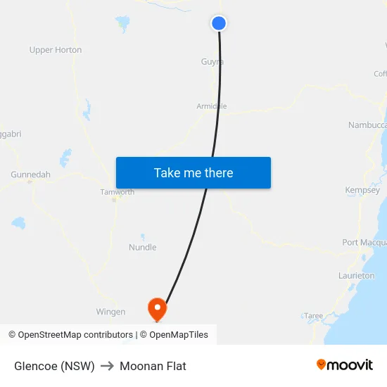 Glencoe (NSW) to Moonan Flat map