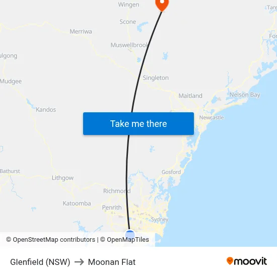 Glenfield (NSW) to Moonan Flat map