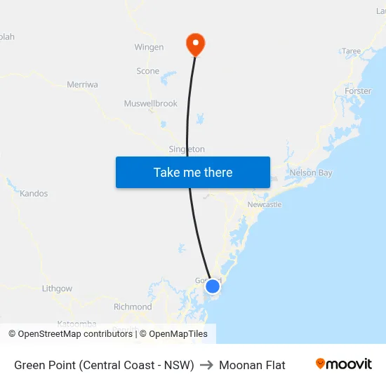 Green Point (Central Coast - NSW) to Moonan Flat map