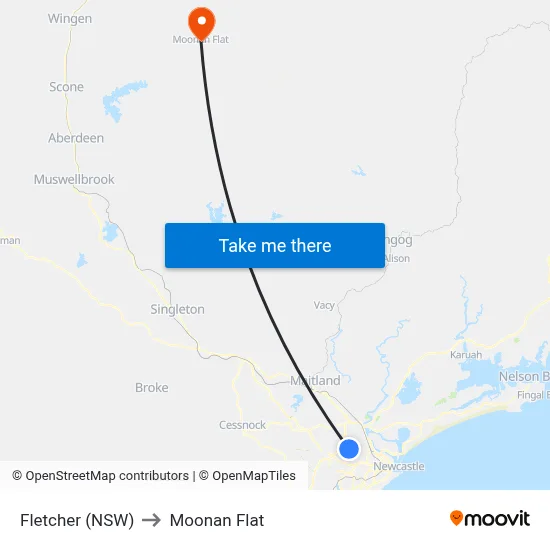 Fletcher (NSW) to Moonan Flat map