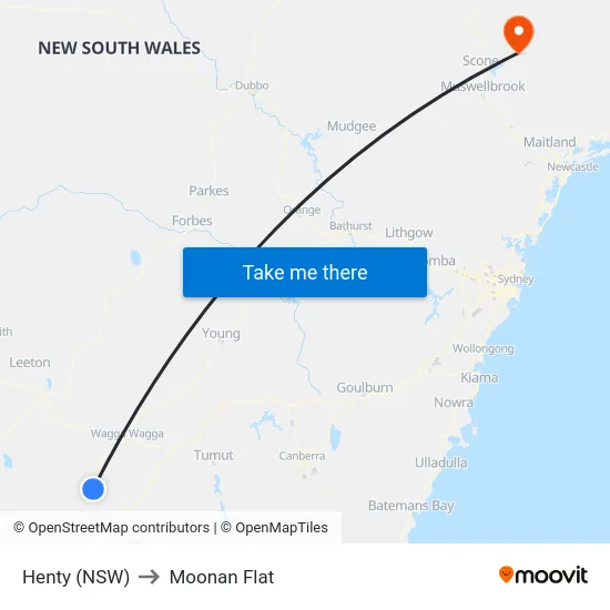Henty (NSW) to Moonan Flat map