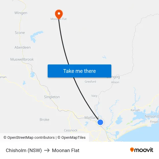 Chisholm (NSW) to Moonan Flat map