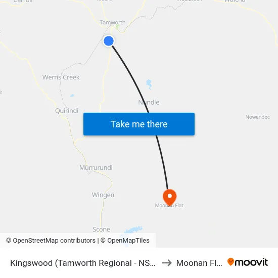 Kingswood (Tamworth Regional - NSW) to Moonan Flat map