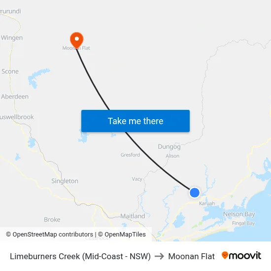 Limeburners Creek (Mid-Coast - NSW) to Moonan Flat map