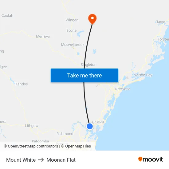 Mount White to Moonan Flat map