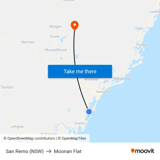 San Remo (NSW) to Moonan Flat map