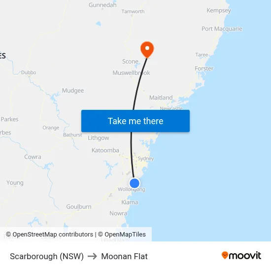 Scarborough (NSW) to Moonan Flat map