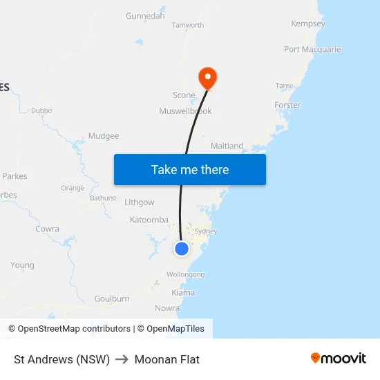 St Andrews (NSW) to Moonan Flat map