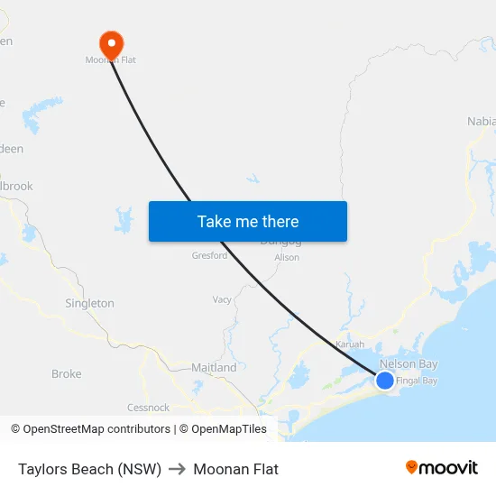Taylors Beach (NSW) to Moonan Flat map
