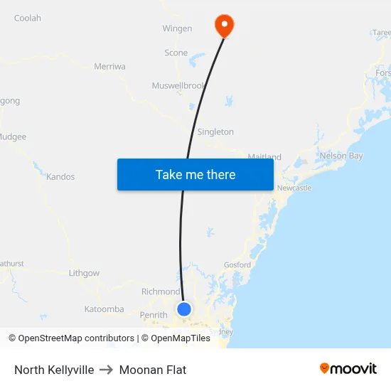 North Kellyville to Moonan Flat map