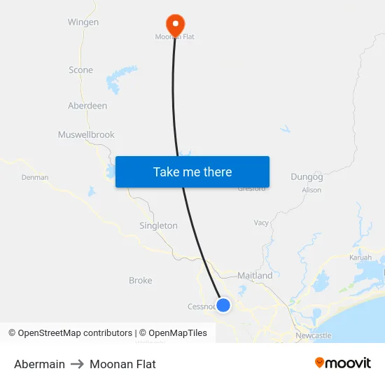 Abermain to Moonan Flat map