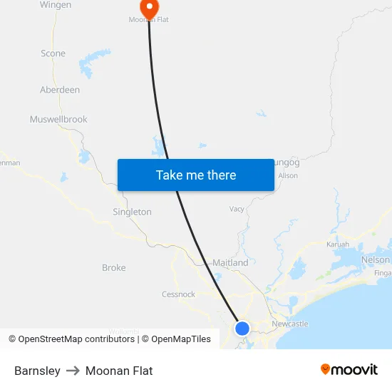 Barnsley to Moonan Flat map