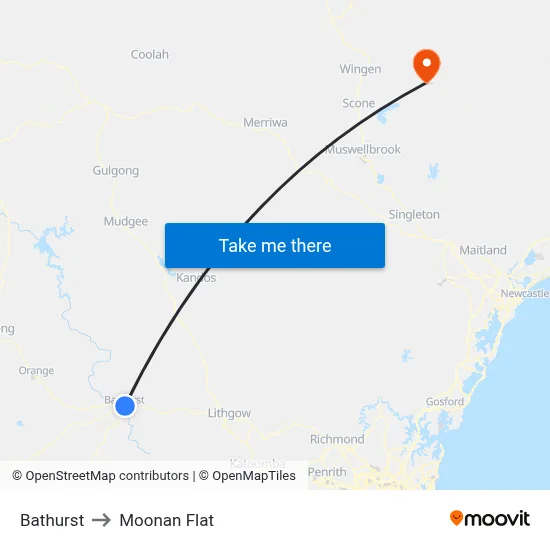 Bathurst to Moonan Flat map