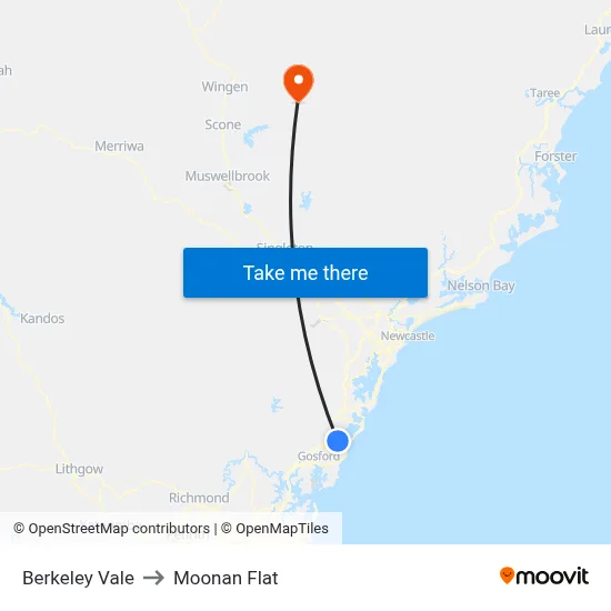 Berkeley Vale to Moonan Flat map