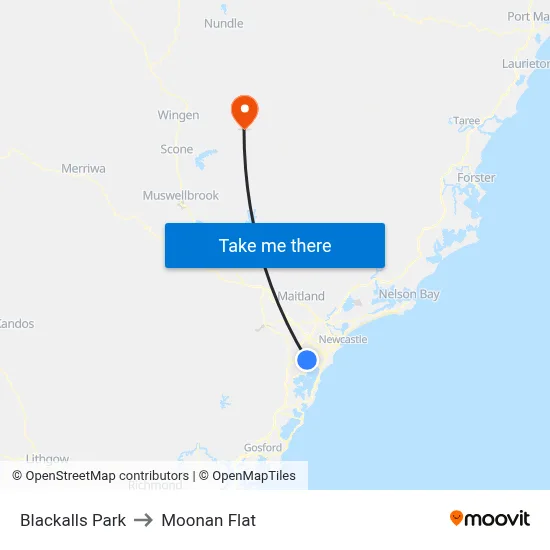 Blackalls Park to Moonan Flat map
