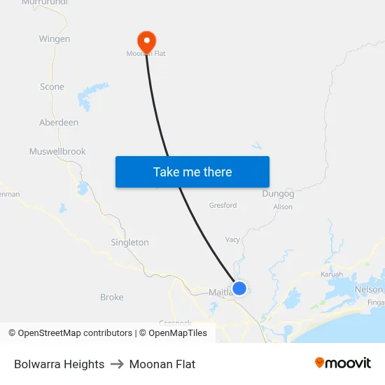 Bolwarra Heights to Moonan Flat map