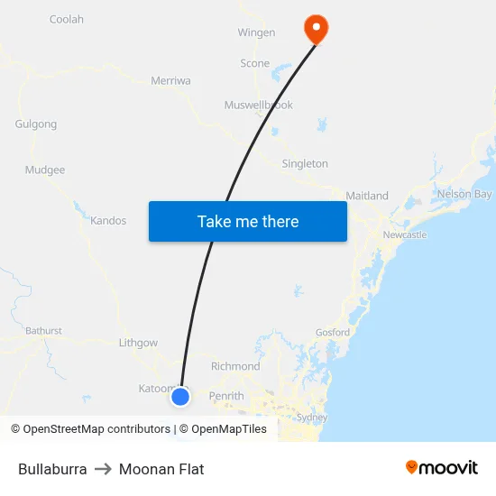 Bullaburra to Moonan Flat map