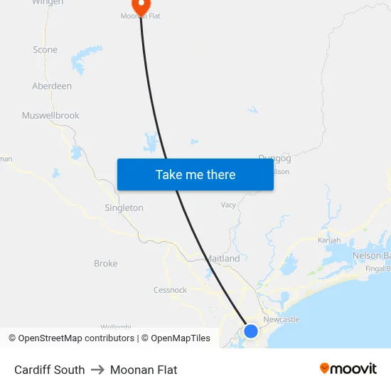 Cardiff South to Moonan Flat map
