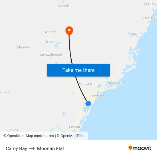 Carey Bay to Moonan Flat map